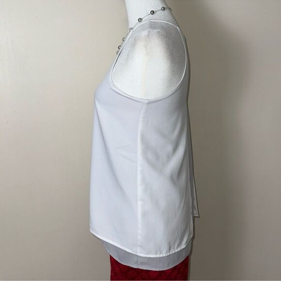 ZARA XS White Silver Gray Two Later Sheer High Neck Sleeveless Split Back Top - Picture 5 of 6